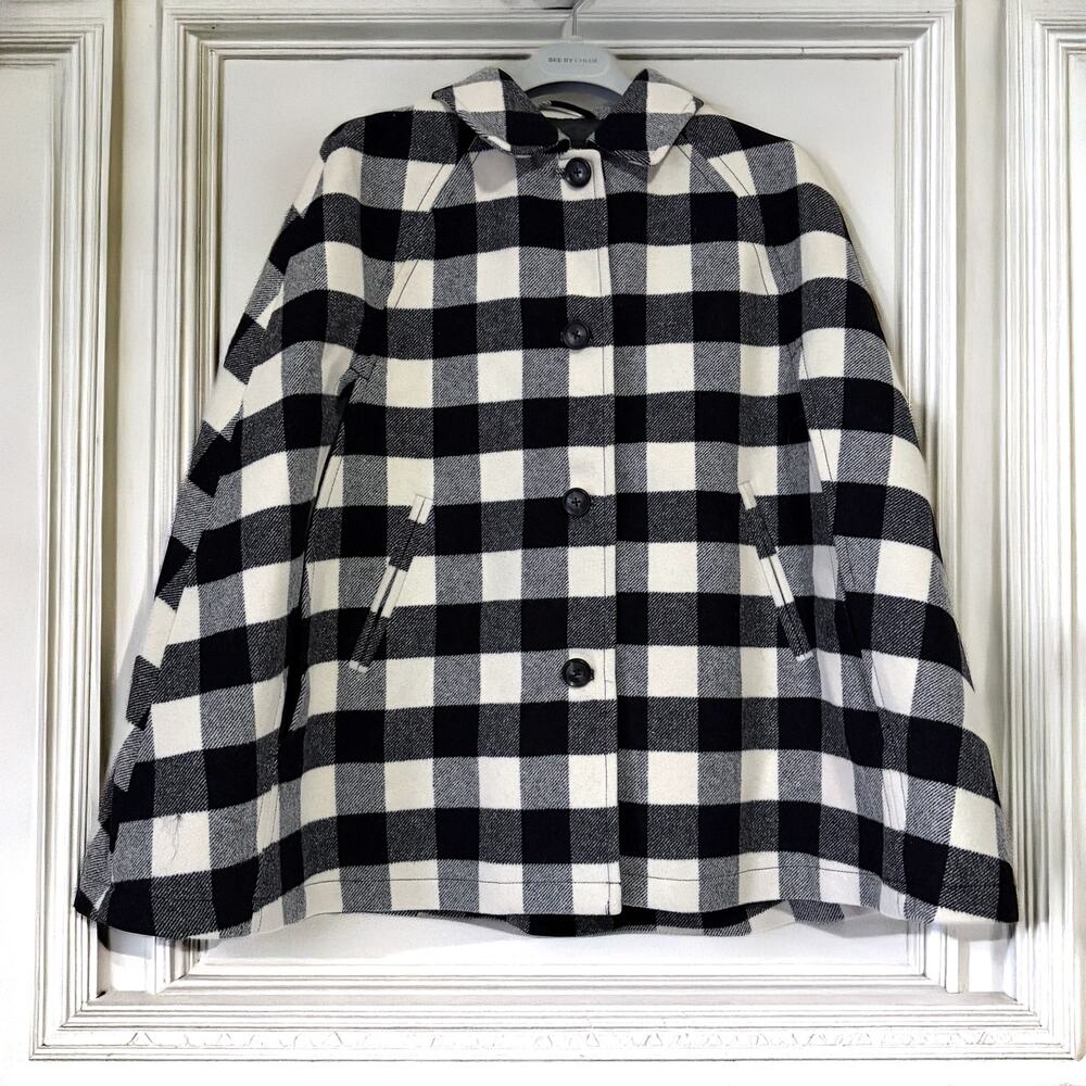 TALBOTS NWOT Wool Buffalo Check Plaid Cape in Black White Size M